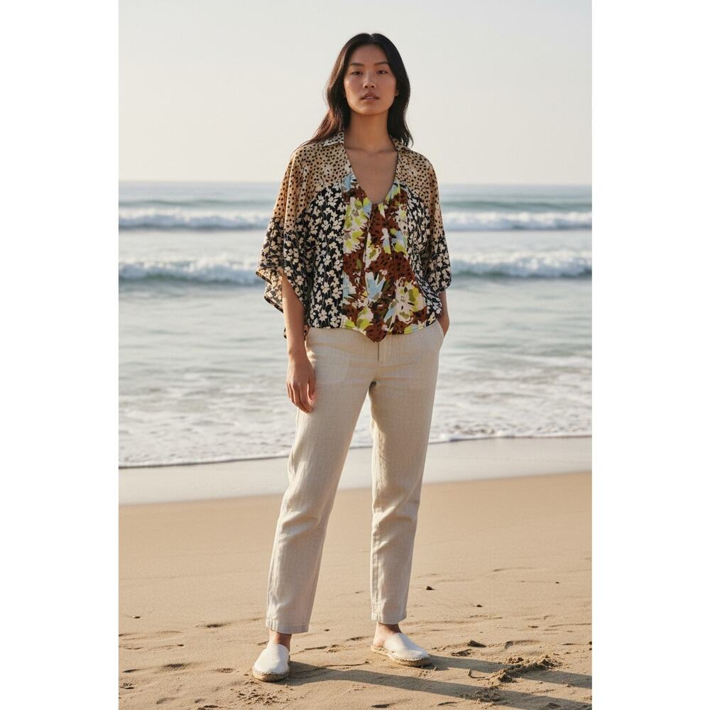 Cabi Indie Femme Patchwork Tie Front Blouse Women XS Boho Artsy Cottagecore